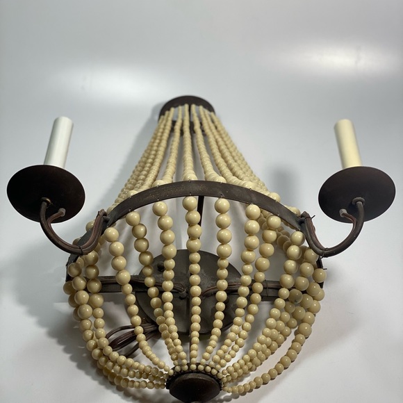 MCM Luxe Iron Beaded Wall Sconce 19 in Romantic Old World Set of 2 - Picture 5 of 11